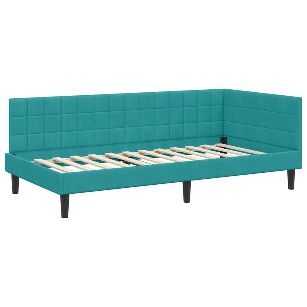 Cadre de lit d'angle avec matelas Turquoise 90 x 190 cm Velours - XIOS