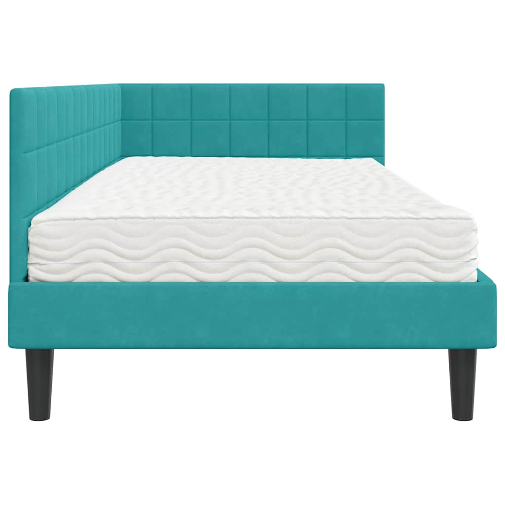 Cadre de lit d'angle avec matelas Turquoise 90 x 190 cm Velours - XIOS