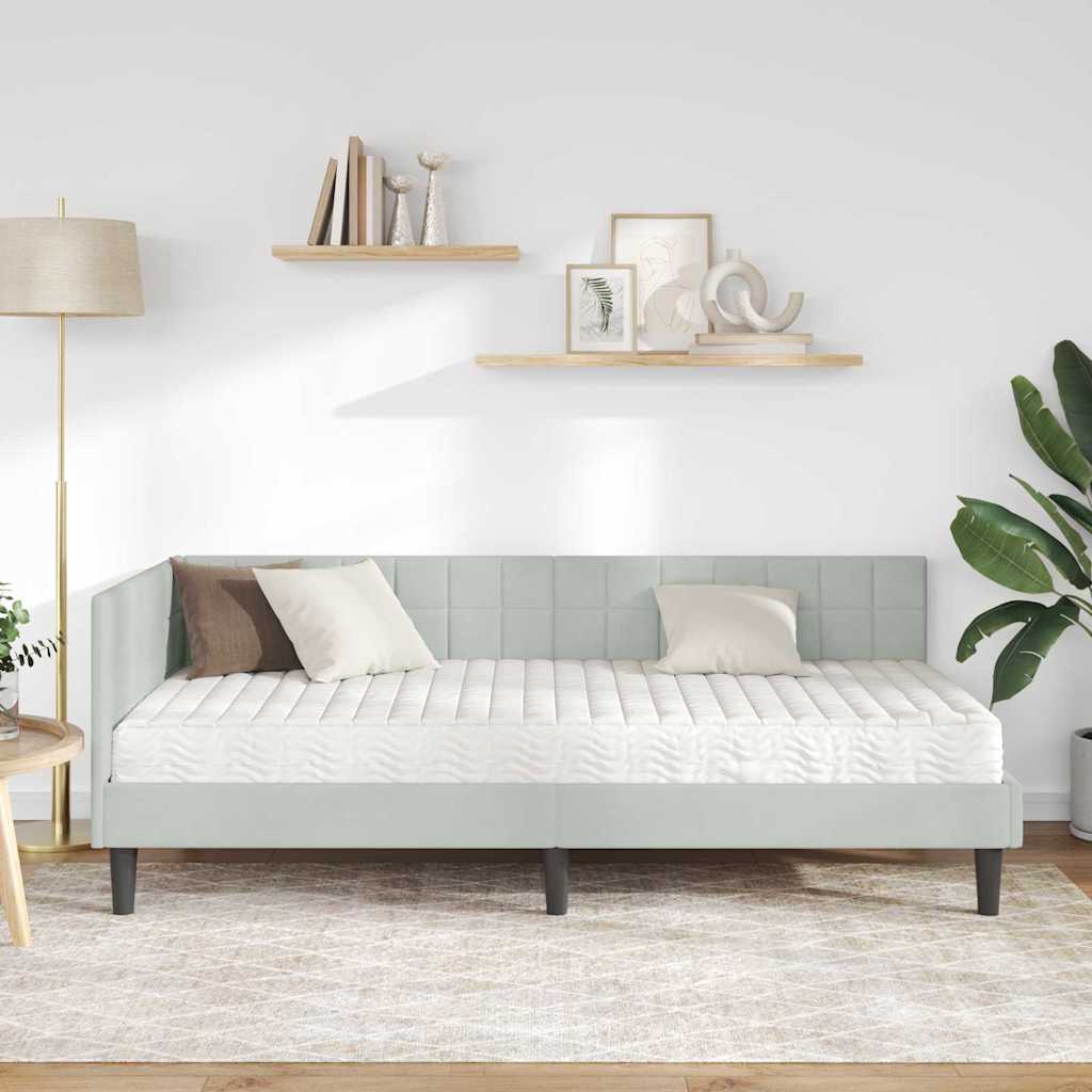 Cadre de lit d'angle avec matelas 2 pcs Gris clair Velours - XIOS