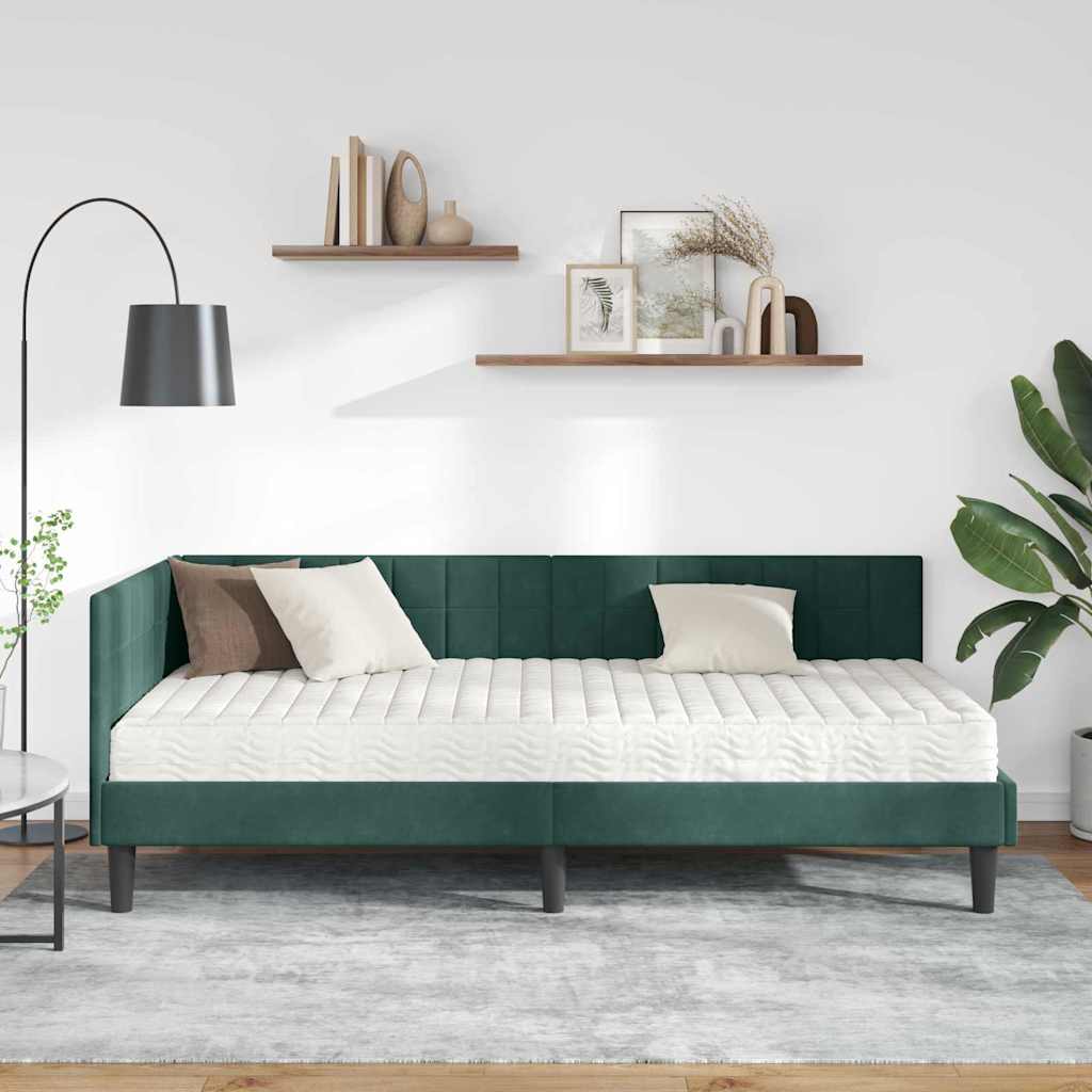 Cadre de lit d'angle avec matelas 2 pcs Vert Velours - XIOS