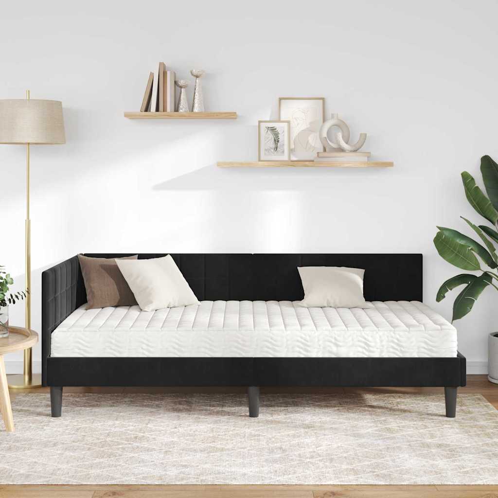 Cadre de lit d'angle avec matelas 2 pcs Noir Velours - XIOS