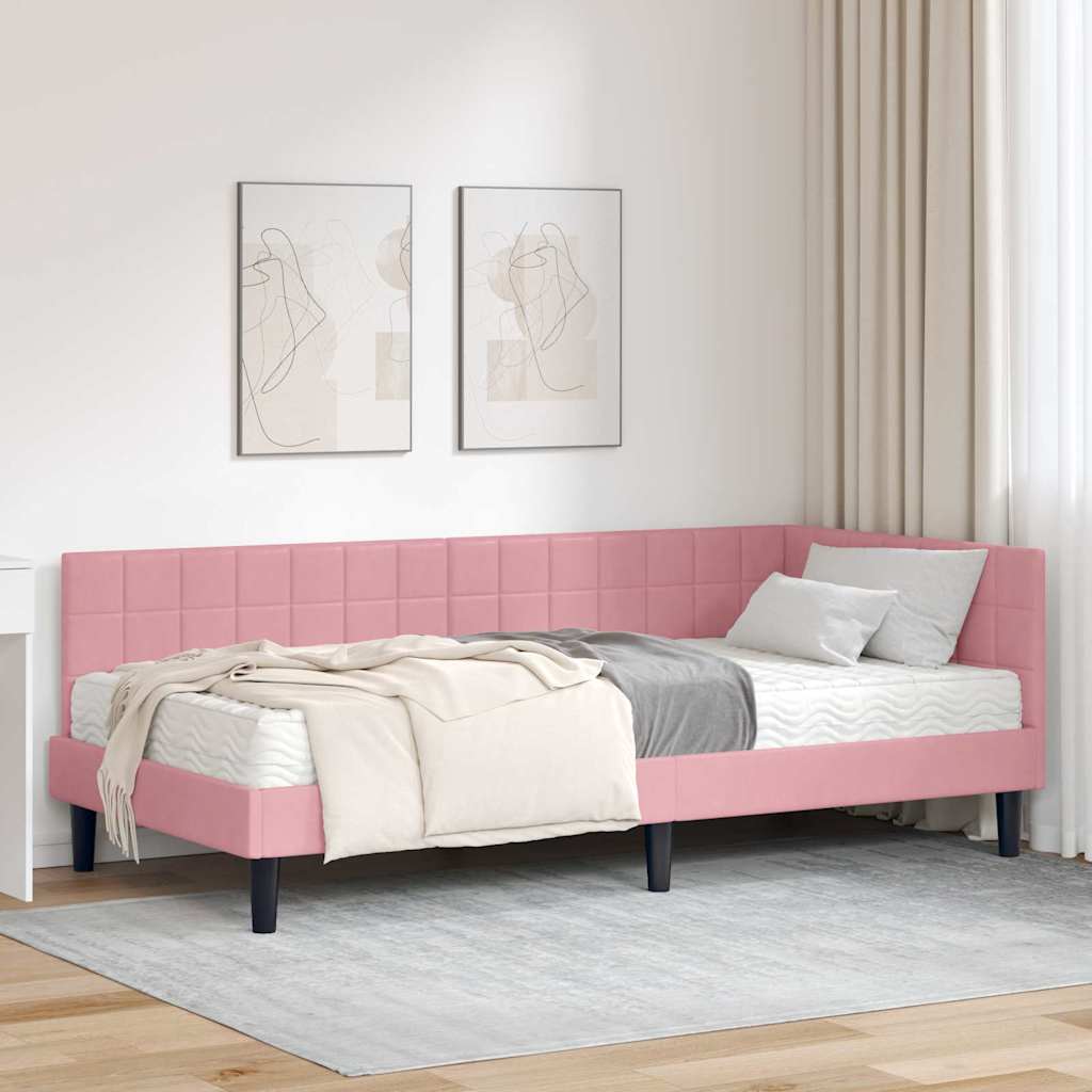 Cadre de lit d'angle avec matelas 2 pc Gris Velours