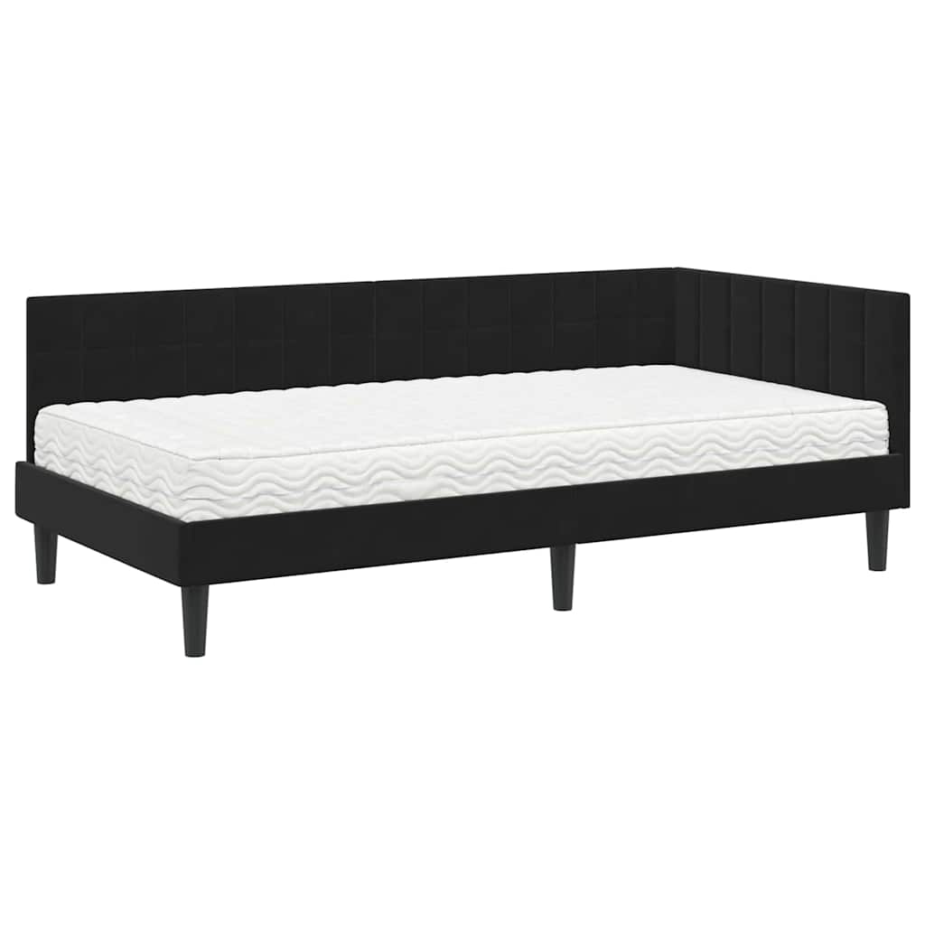 Cadre de lit d'angle avec matelas 2 pcs Noir Velours - XIOS