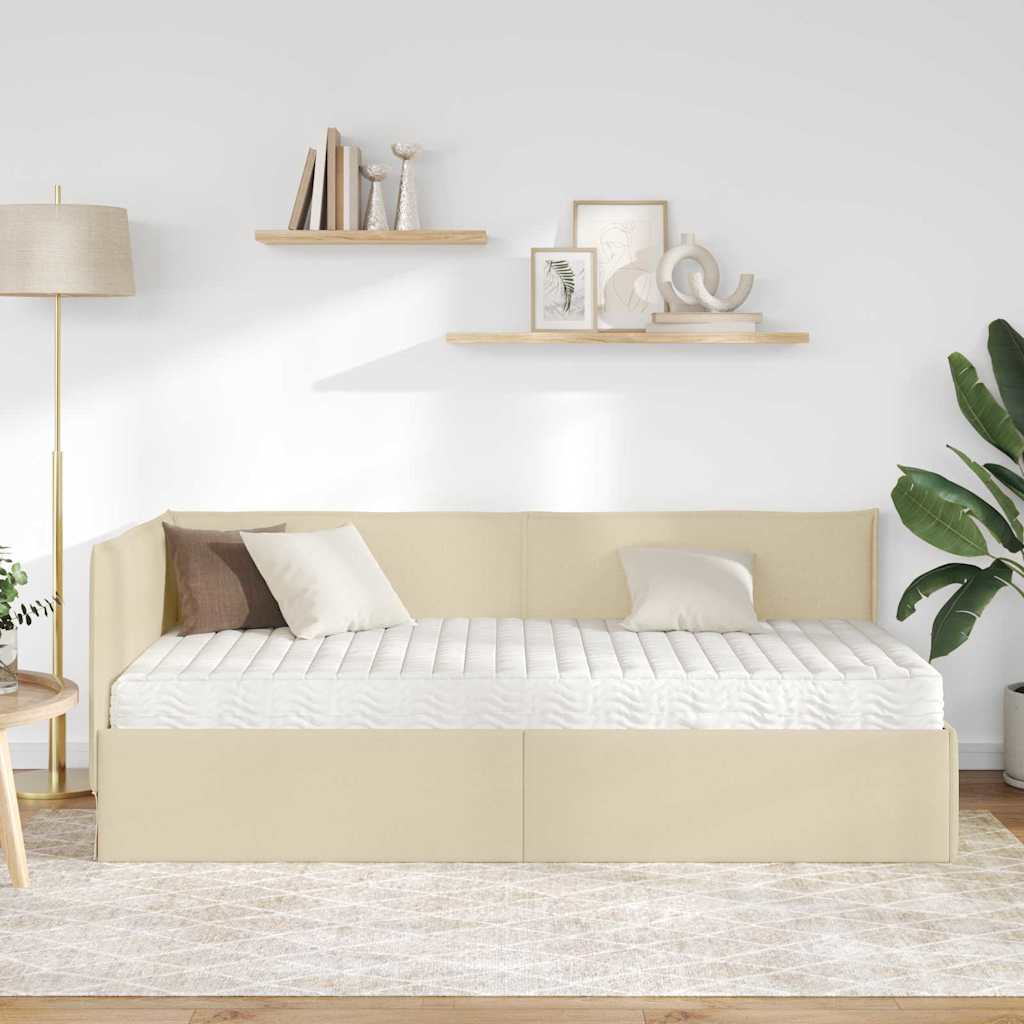 Cadre de lit d'angle avec matelas 2 pcs Crème Velours - XIOS