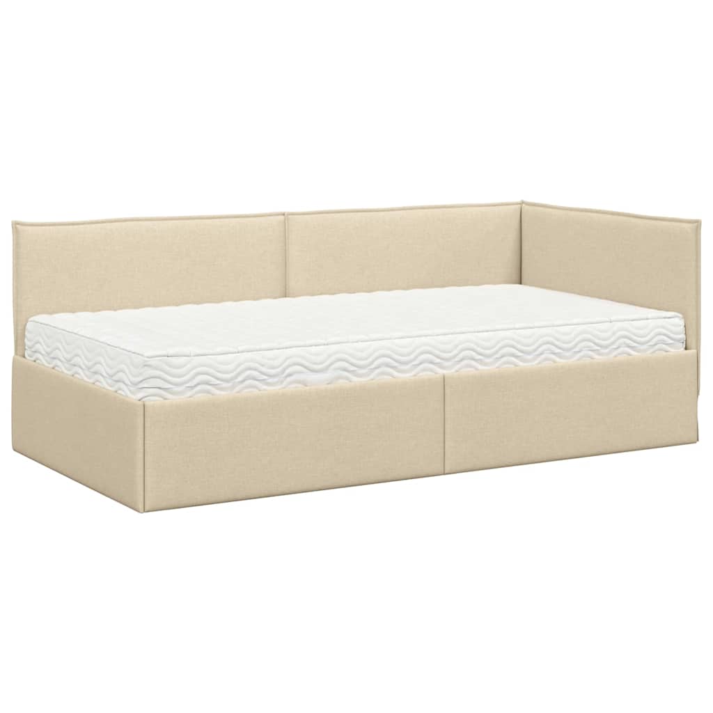 Cadre de lit d'angle avec matelas 2 pcs Crème Velours - XIOS