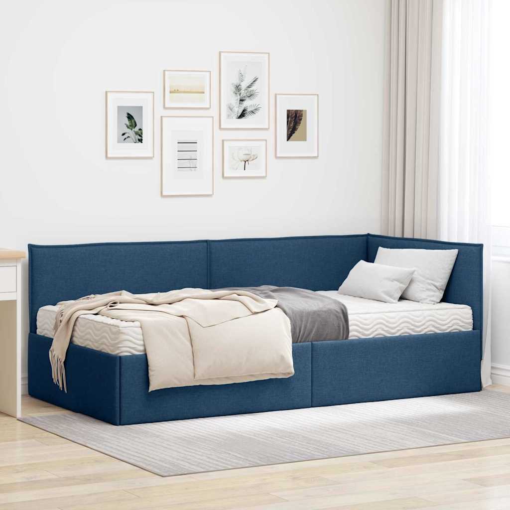 Cadre de lit d'angle avec matelas 2 pièces Bleu Velours