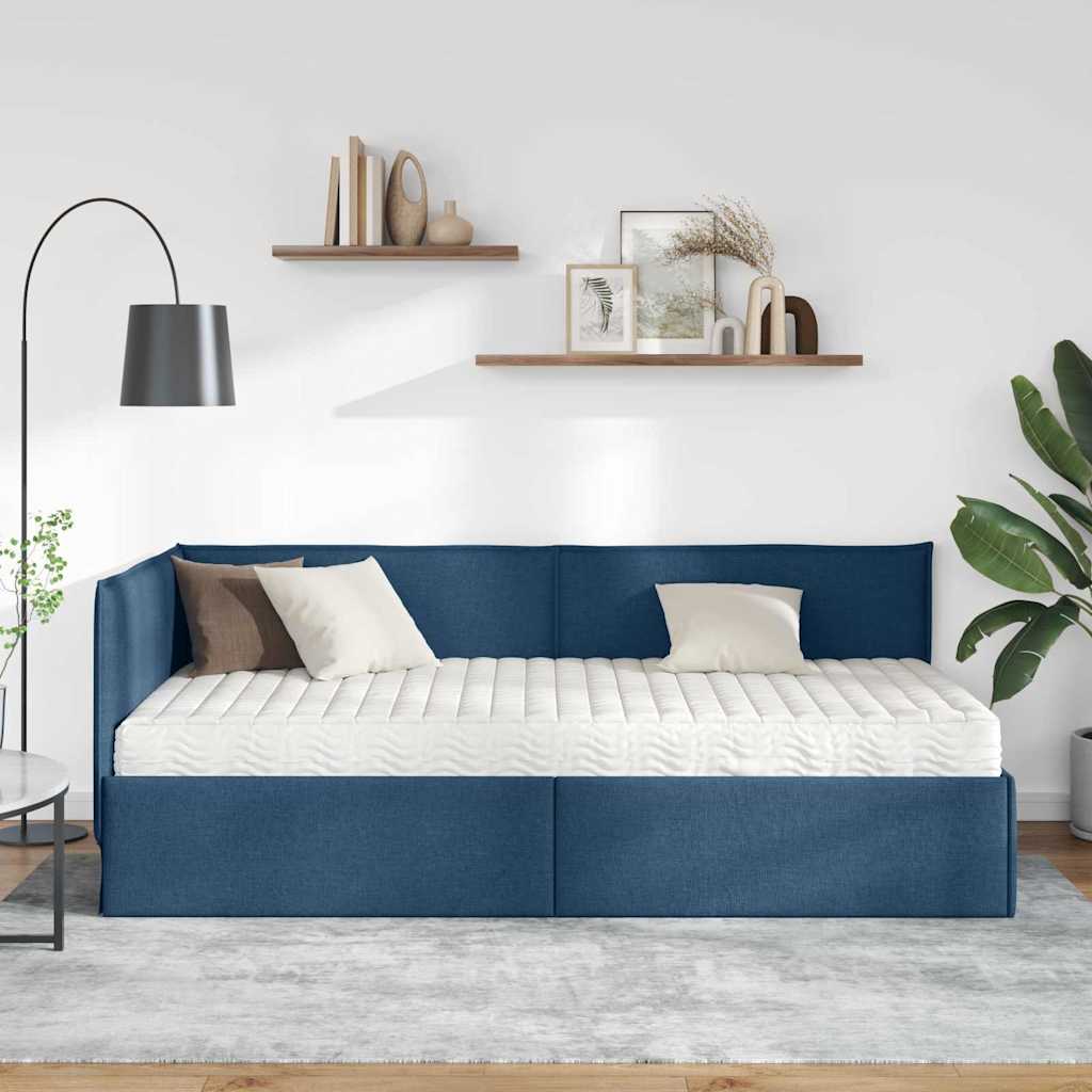 Cadre de lit d'angle avec matelas 2 pièces Bleu Velours