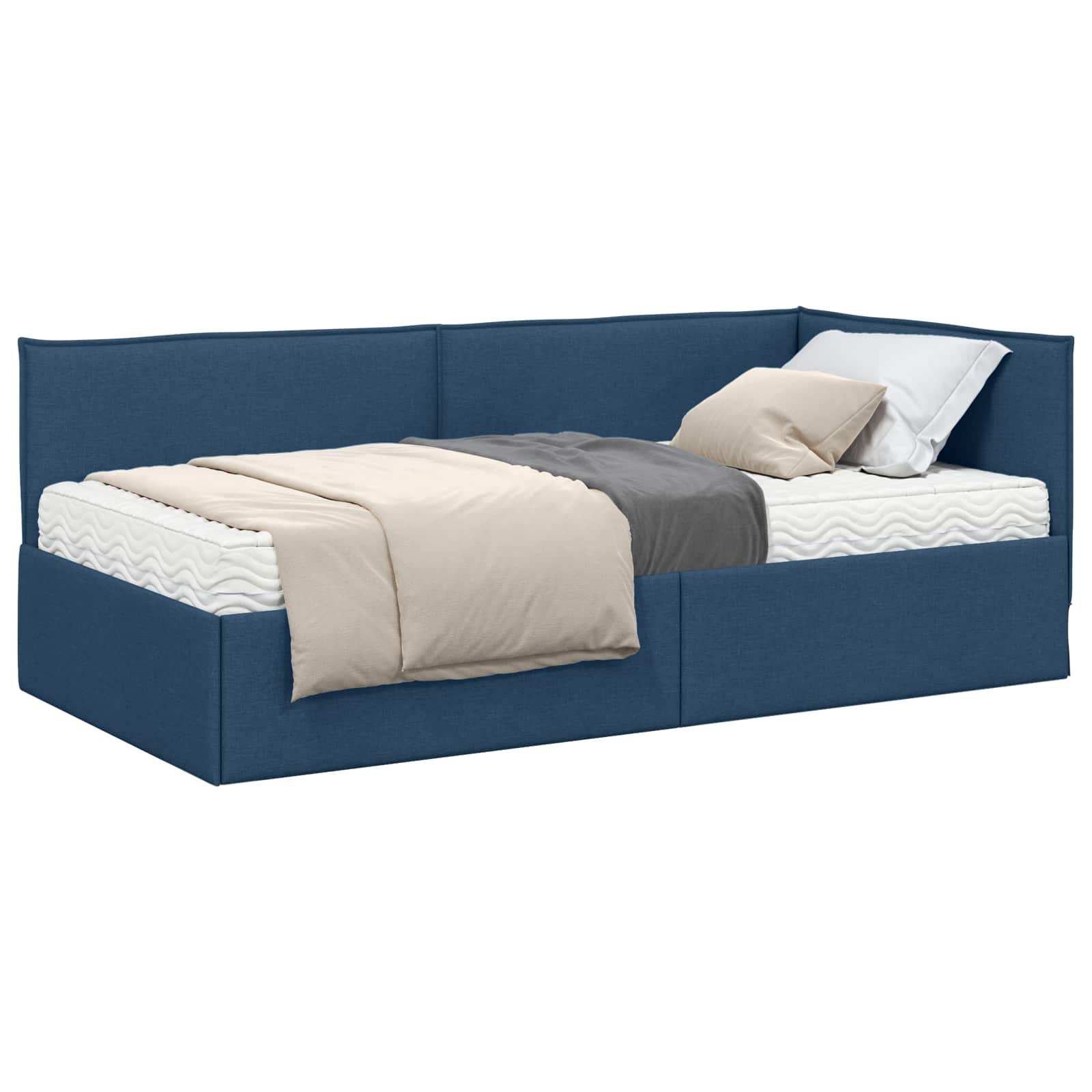 Cadre de lit d'angle avec matelas 2 pièces Bleu Velours
