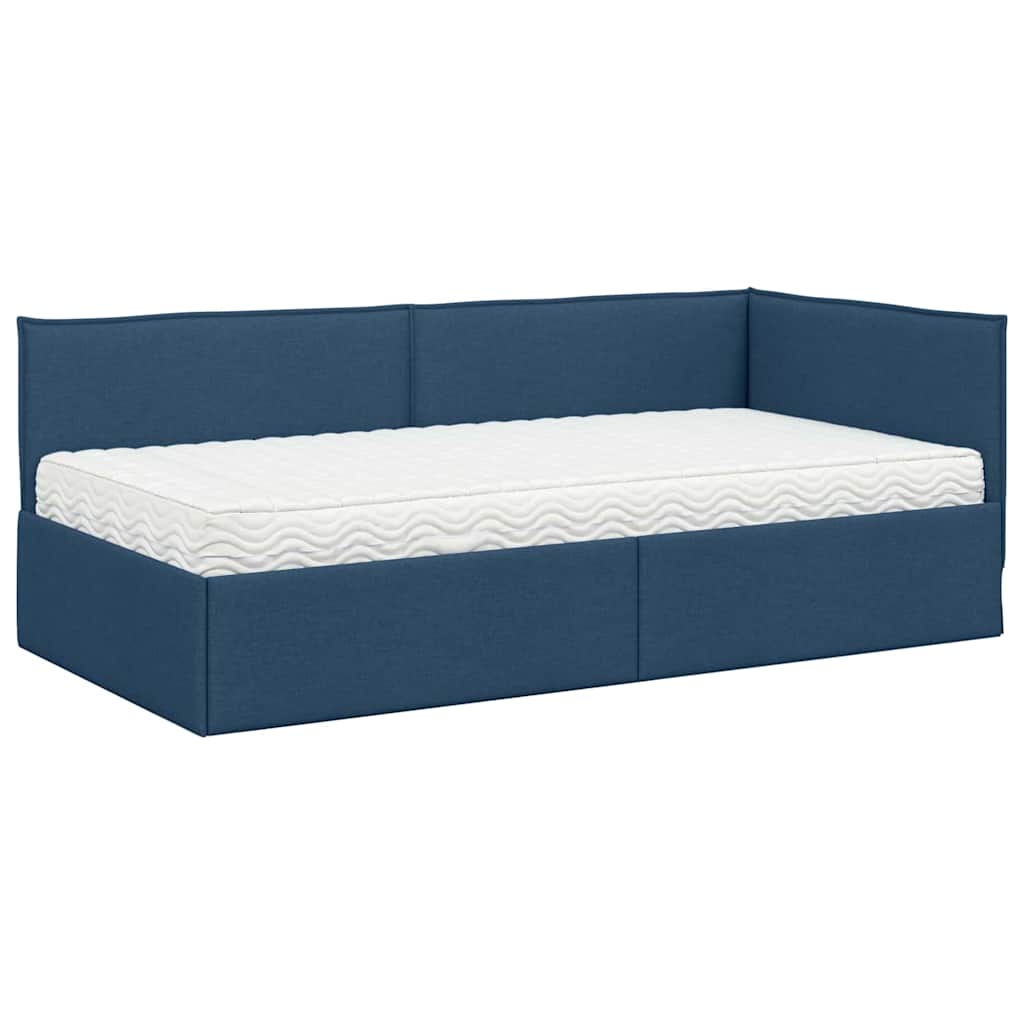 Cadre de lit d'angle avec matelas 2 pièces Bleu Velours