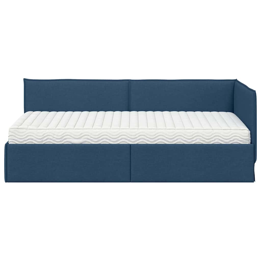 Cadre de lit d'angle avec matelas 2 pièces Bleu Velours