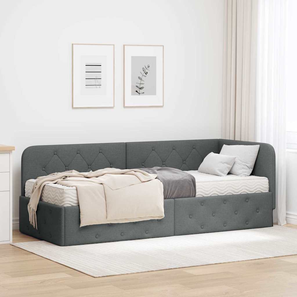 Cadre de lit d'angle Gris foncé 80 x 200 cm tissu - XIOS