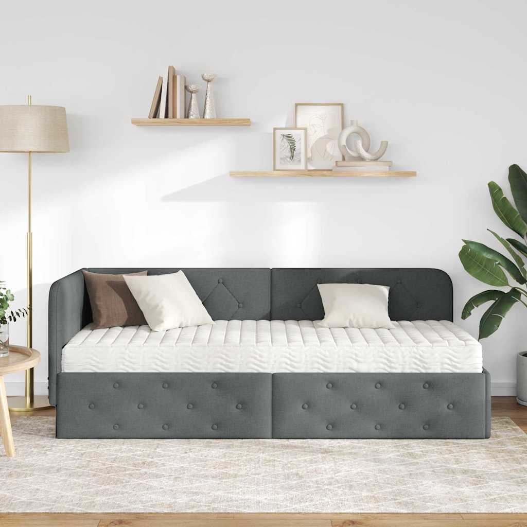 Cadre de lit d'angle Gris foncé 80 x 200 cm tissu - XIOS