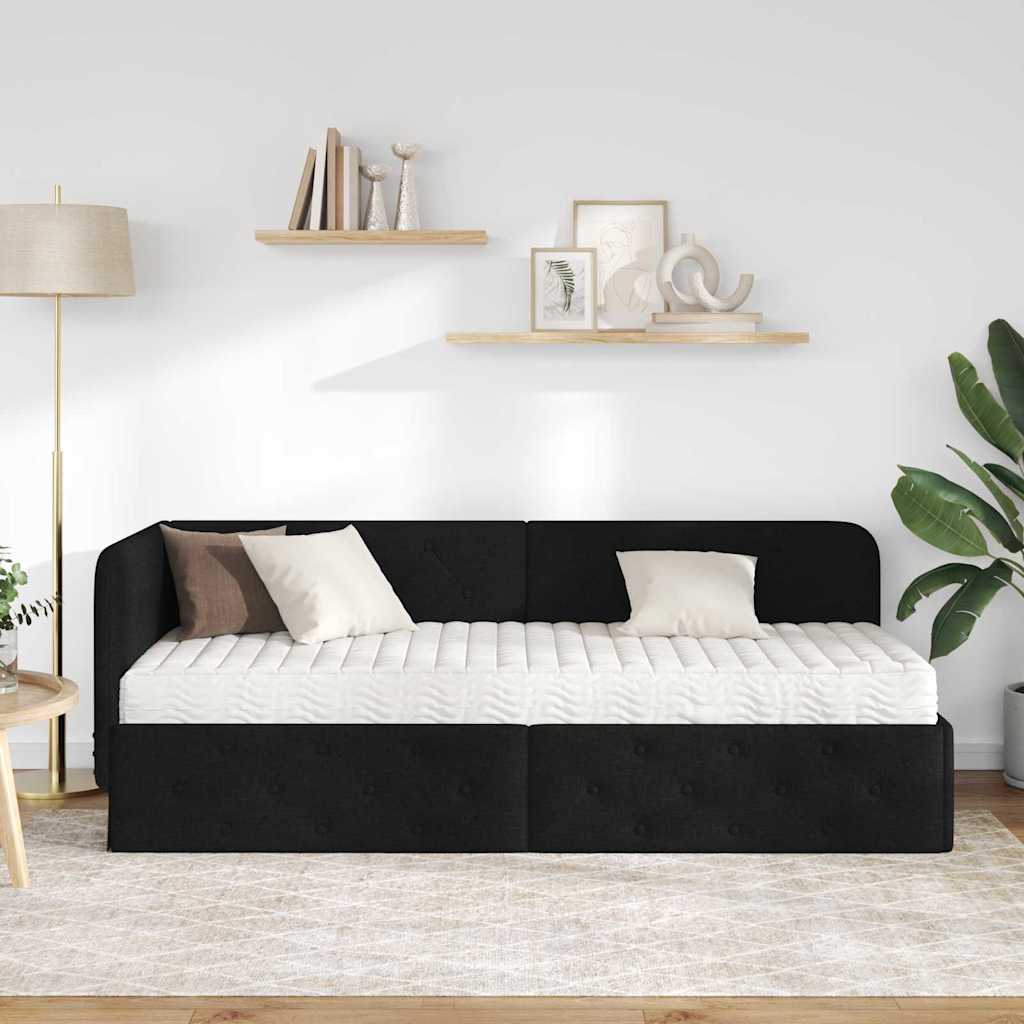 Cadre de lit d'angle Noir 80 x 200 cm tissu - XIOS