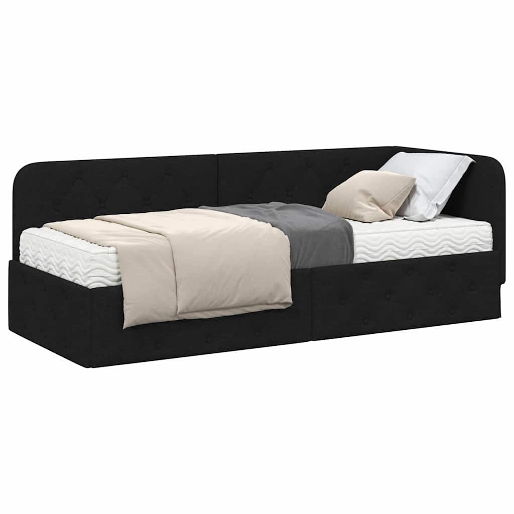Cadre de lit d'angle Noir 80 x 200 cm tissu - XIOS