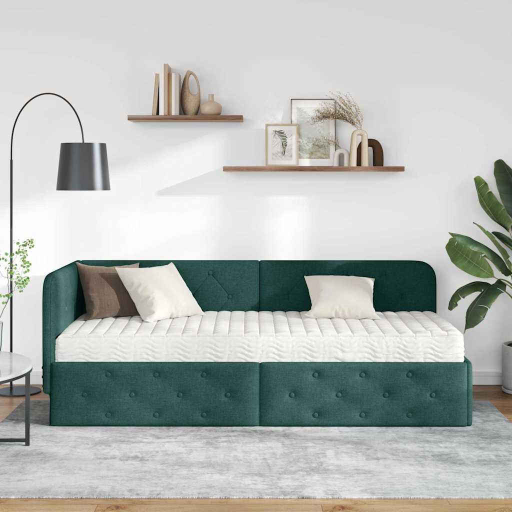 Cadre de lit d'angle Vert foncé 80 x 200 cm tissu - XIOS