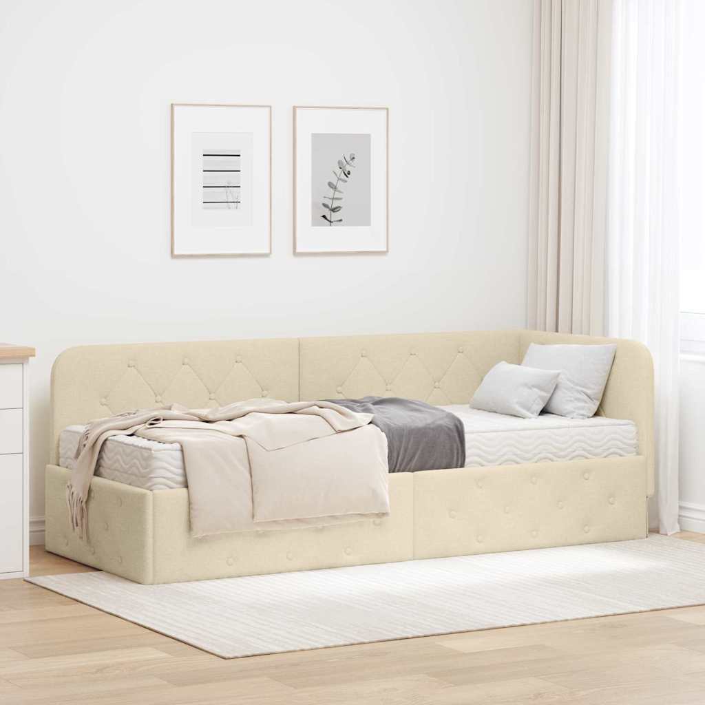 Cadre de lit d'angle Crème 80 x 200 cm tissu - XIOS