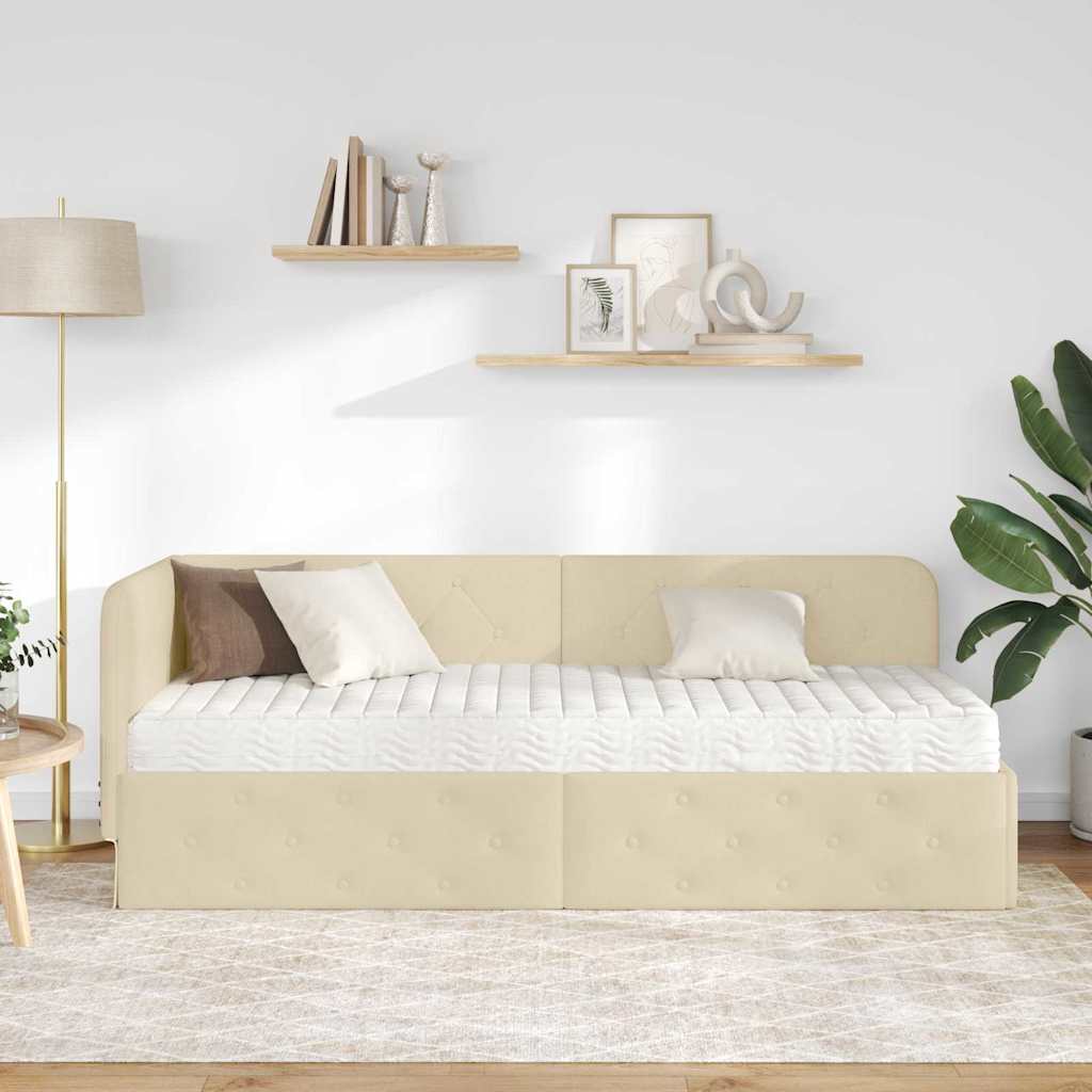 Cadre de lit d'angle Crème 80 x 200 cm tissu - XIOS