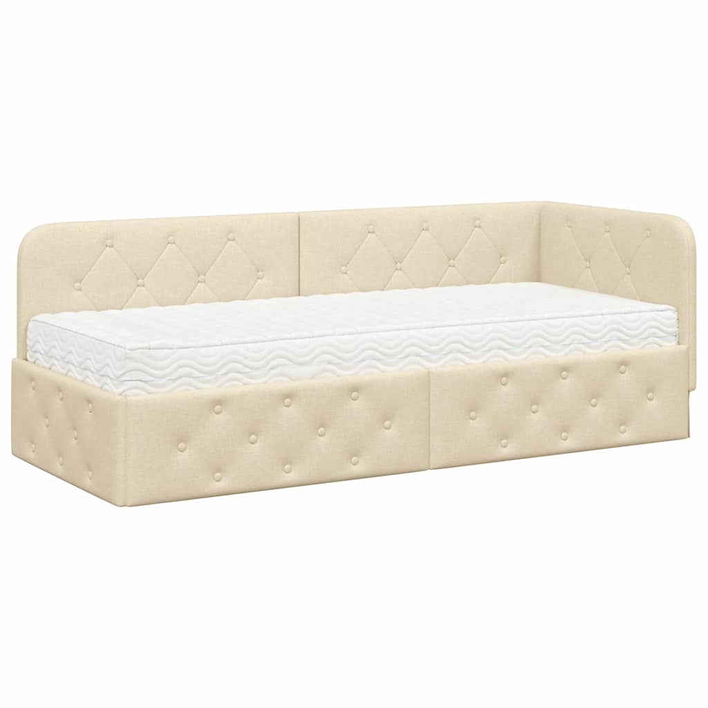 Cadre de lit d'angle Crème 80 x 200 cm tissu - XIOS