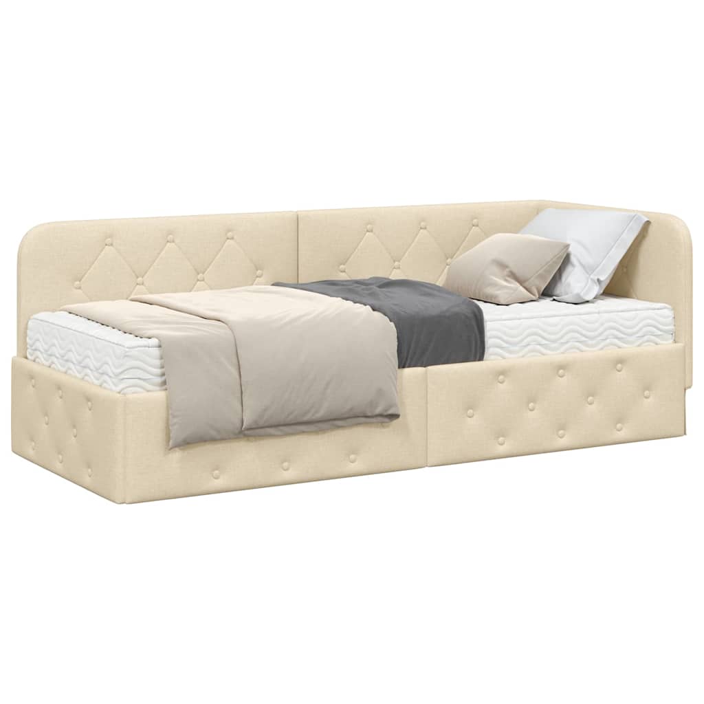 Cadre de lit d'angle Crème 80 x 200 cm tissu - XIOS