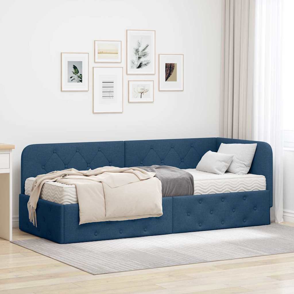 Cadre de lit d'angle Bleu 80 x 200 cm tissu - XIOS