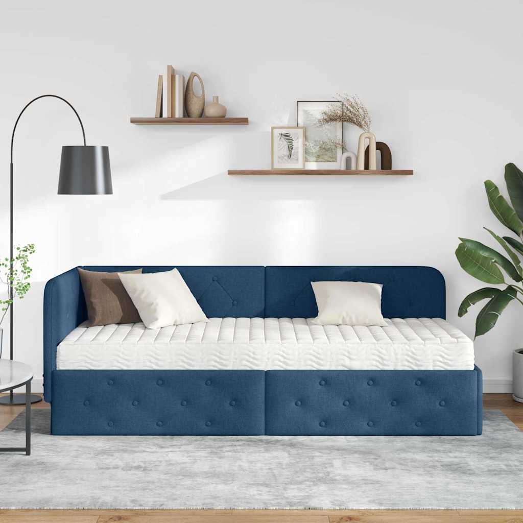 Cadre de lit d'angle Bleu 80 x 200 cm tissu - XIOS