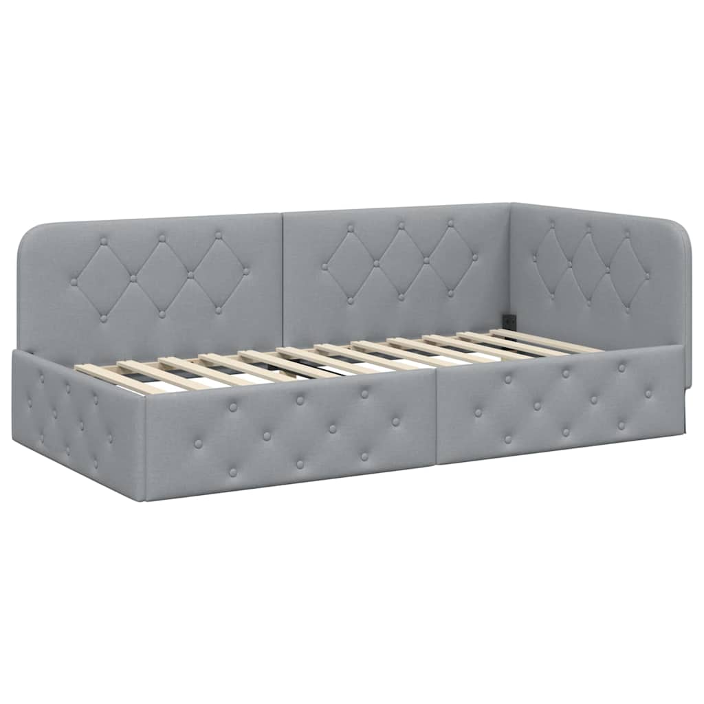 Cadre de lit d'angle Gris clair 90 x 190 cm tissu - XIOS