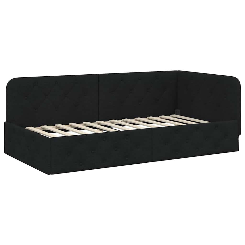 Cadre de lit d'angle Noir 90 x 190 cm tissu - XIOS
