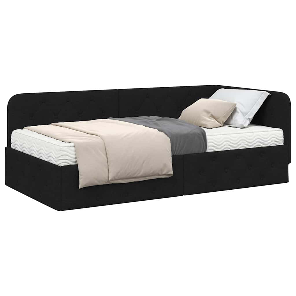 Cadre de lit d'angle Noir 90 x 190 cm tissu - XIOS