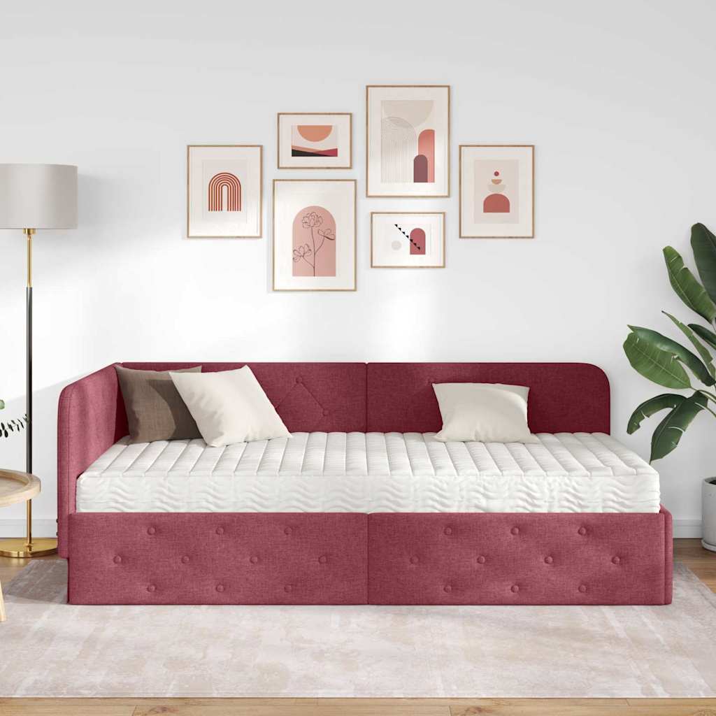 Cadre de lit d'angle Bordeaux 90 x 190 cm tissu - XIOS