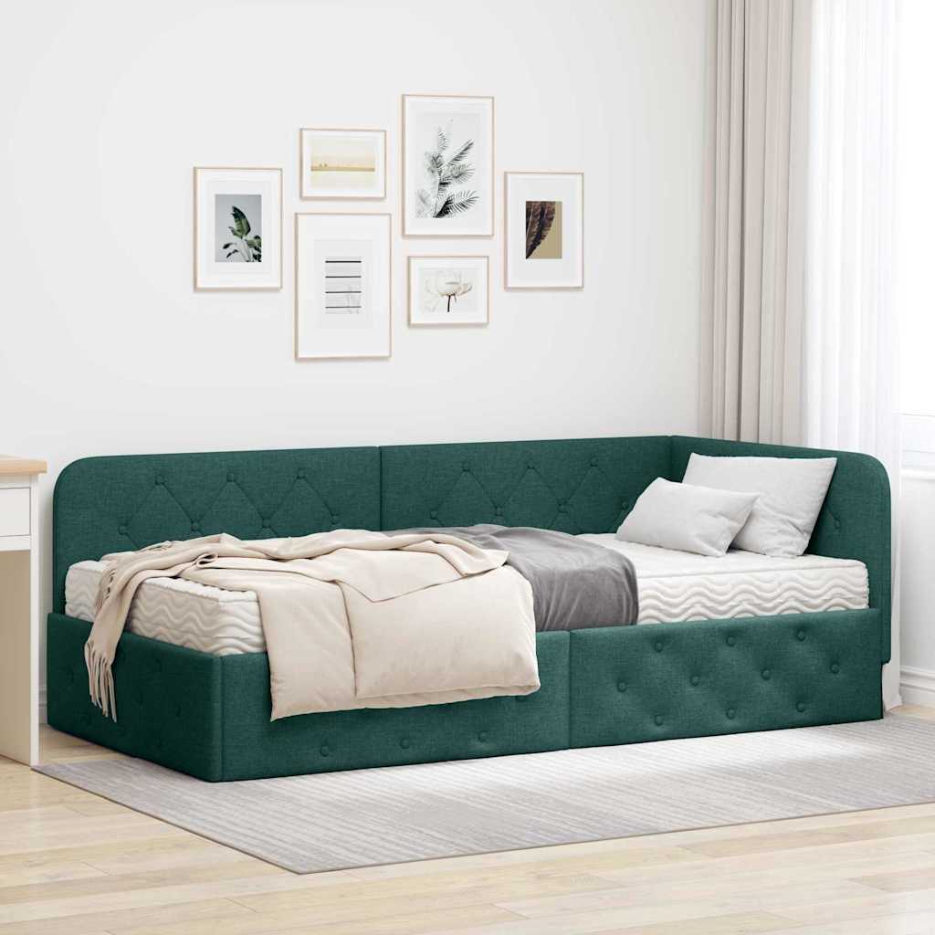 Cadre de lit d'angle Vert foncé 90 x 190 cm tissu - XIOS