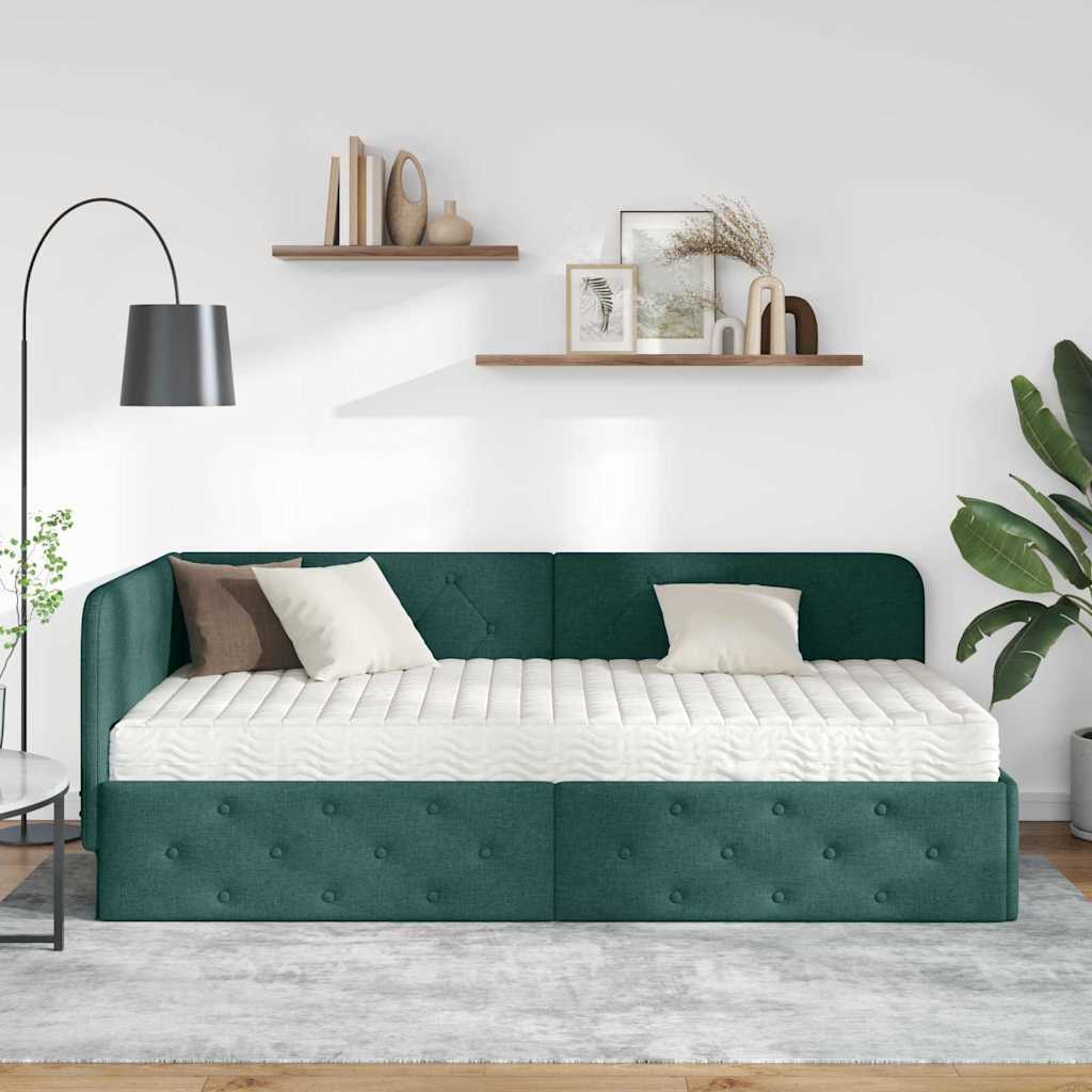 Cadre de lit d'angle Vert foncé 90 x 190 cm tissu - XIOS