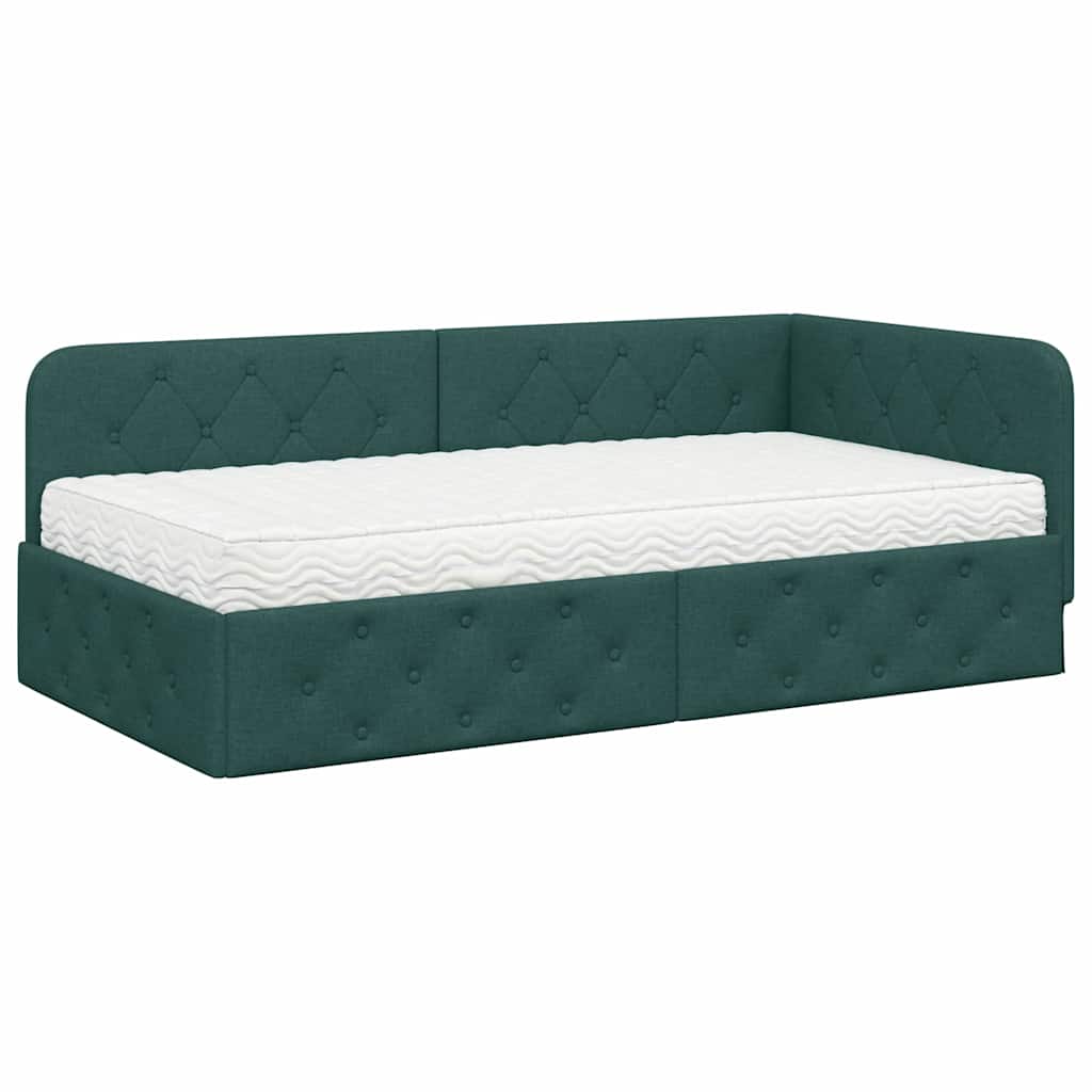 Cadre de lit d'angle Vert foncé 90 x 190 cm tissu - XIOS
