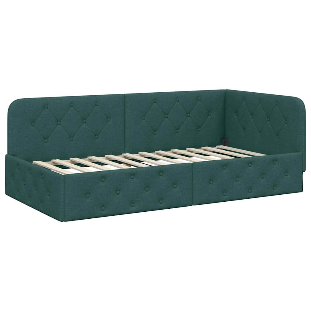 Cadre de lit d'angle Vert foncé 90 x 190 cm tissu - XIOS