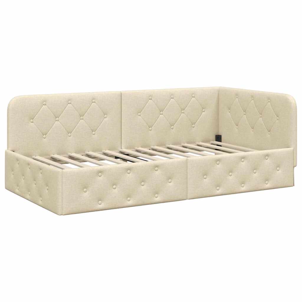 Cadre de lit d'angle Crème 90 x 190 cm tissu - XIOS