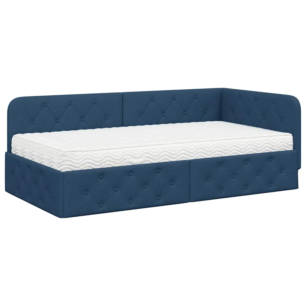Cadre de lit d'angle Bleu 90 x 190 cm tissu - XIOS
