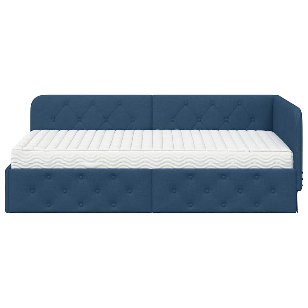 Cadre de lit d'angle Bleu 90 x 190 cm tissu - XIOS