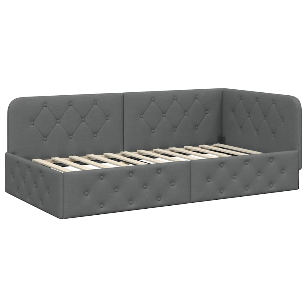 Cadre de lit d'angle Gris foncé 90 x 200 cm tissu - XIOS