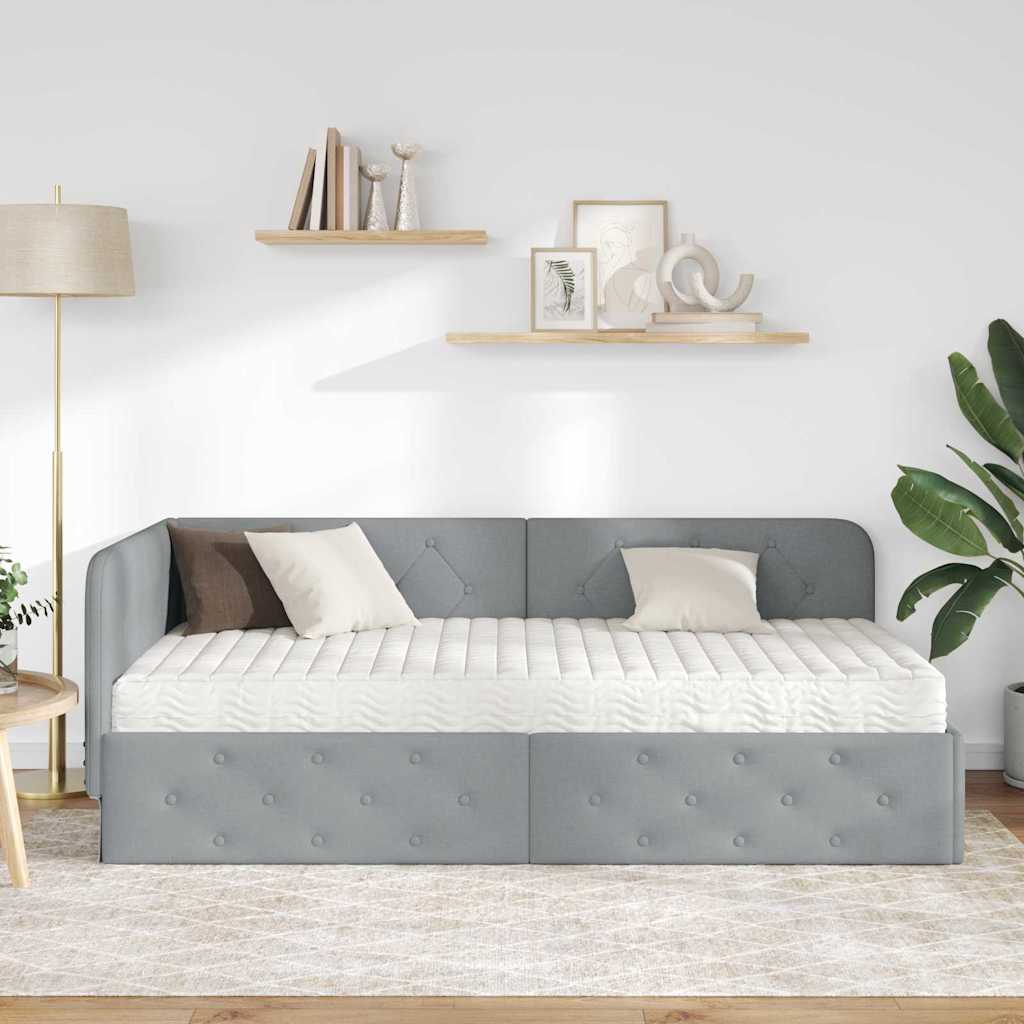 Cadre de lit d'angle Gris clair 100 x 200 cm tissu - XIOS