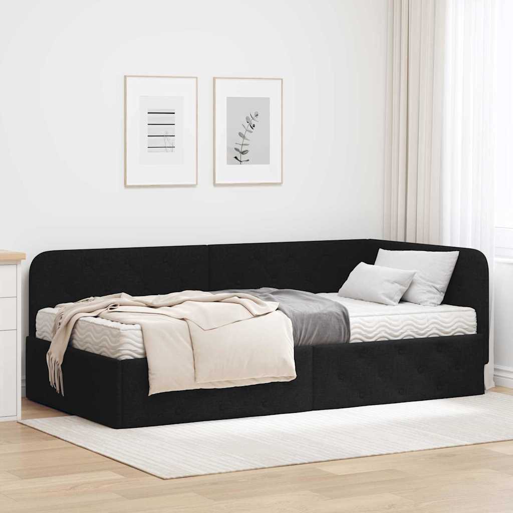 Cadre de lit d'angle Noir 100 x 200 cm tissu - XIOS