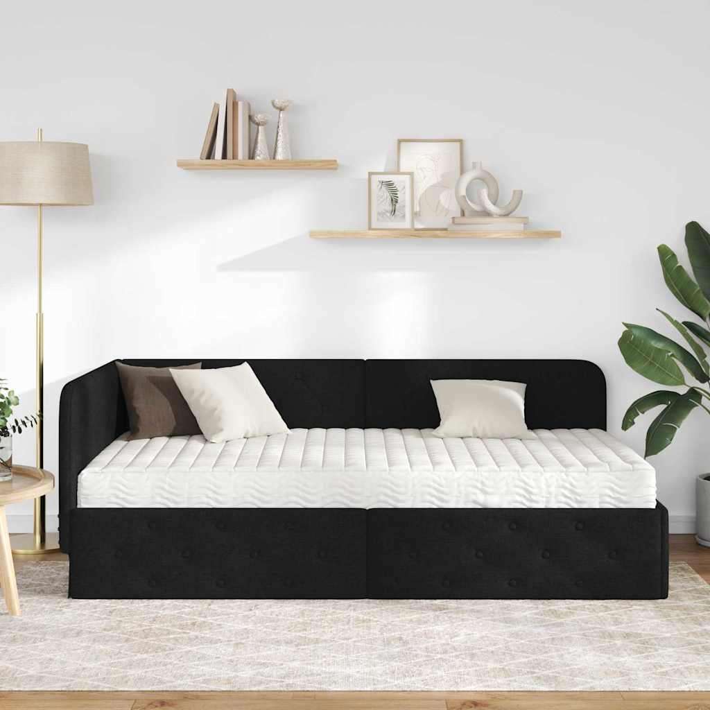 Cadre de lit d'angle Noir 100 x 200 cm tissu - XIOS