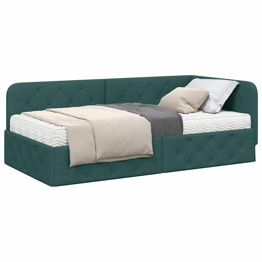 Cadre de lit d'angle Vert foncé 100 x 200 cm tissu - XIOS