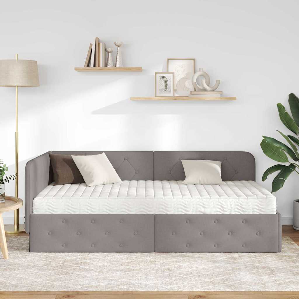 Cadre de lit d'angle Taupe 100 x 200 cm tissu - XIOS