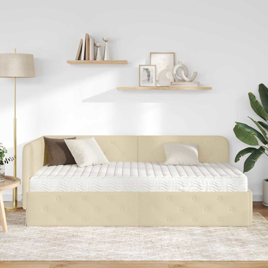 Cadre de lit d'angle Crème 100 x 200 cm tissu - XIOS