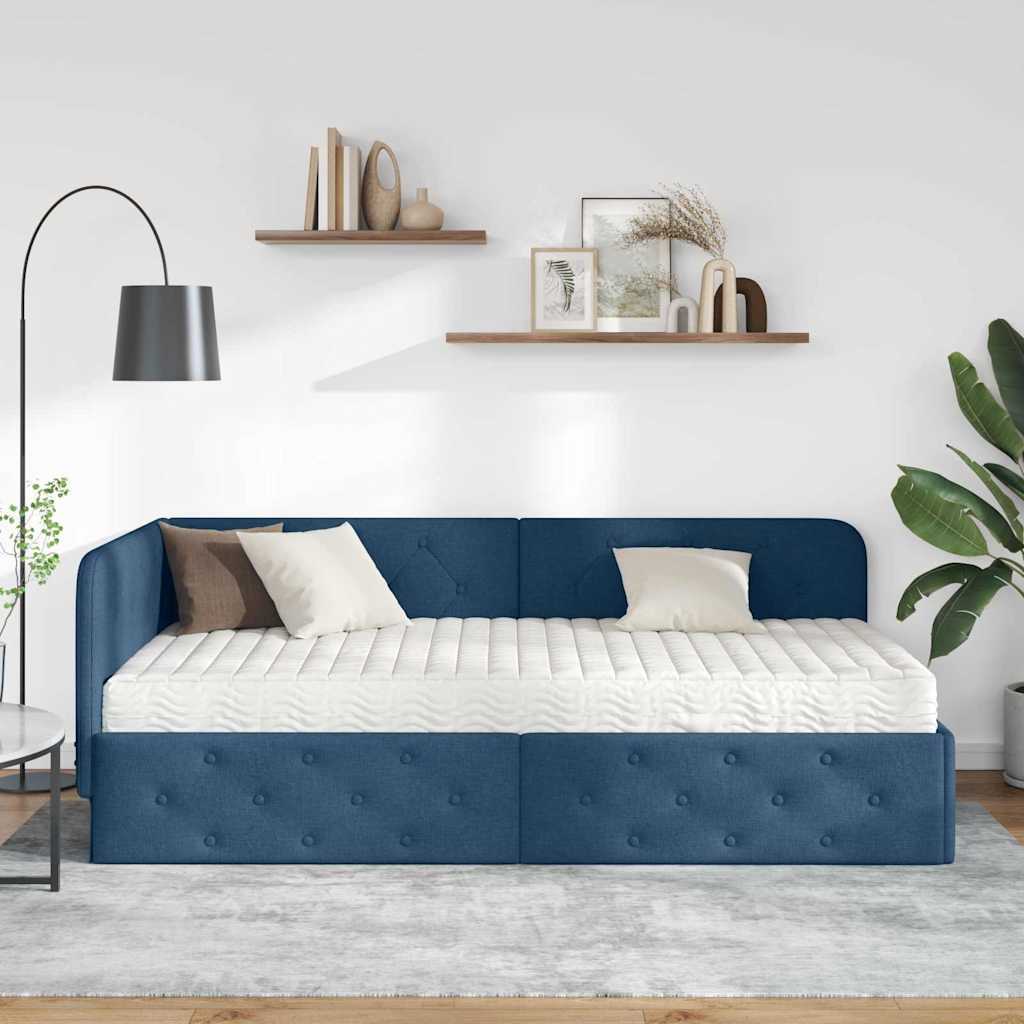Cadre de lit d'angle Bleu 100 x 200 cm tissu - XIOS
