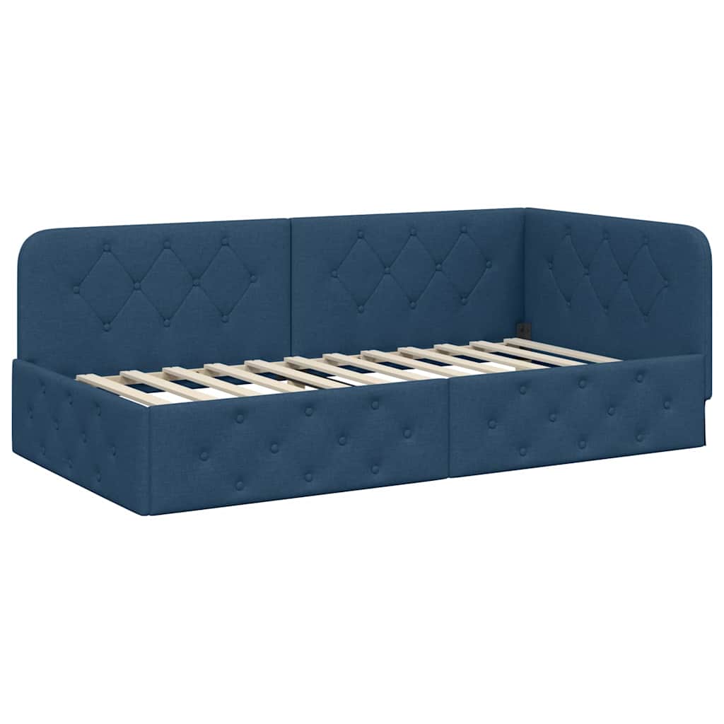 Cadre de lit d'angle Bleu 100 x 200 cm tissu - XIOS