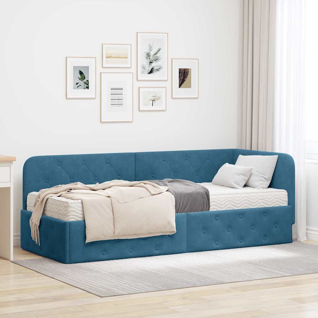Cadre de lit d'angle Bleu 80 x 200 cm Velours - XIOS