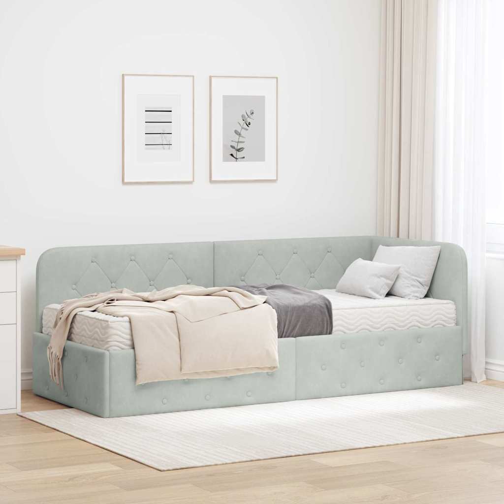Cadre de lit d'angle Gris clair 80 x 200 cm Velours - XIOS