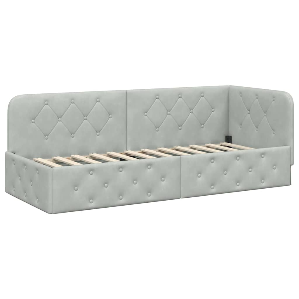 Cadre de lit d'angle Gris clair 80 x 200 cm Velours - XIOS