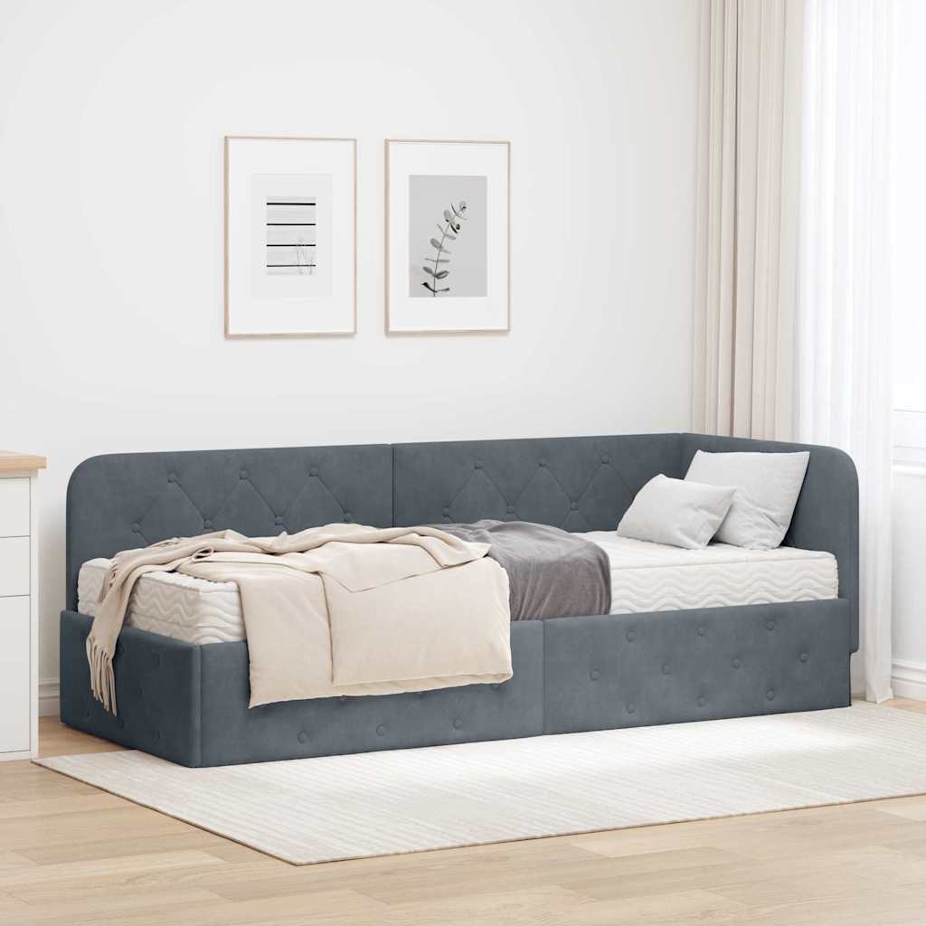 Cadre de lit d'angle Gris foncé 80 x 200 cm Velours - XIOS