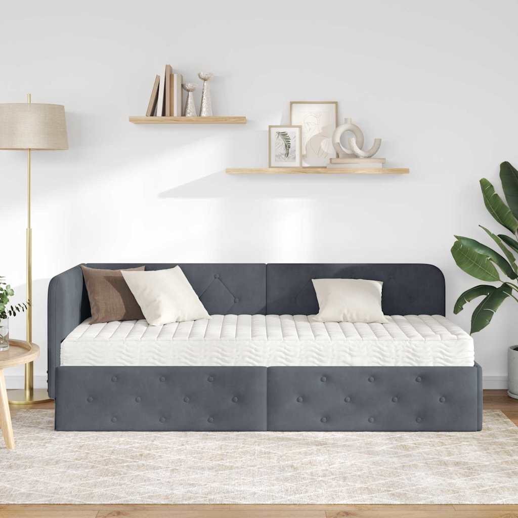 Cadre de lit d'angle Gris foncé 80 x 200 cm Velours - XIOS